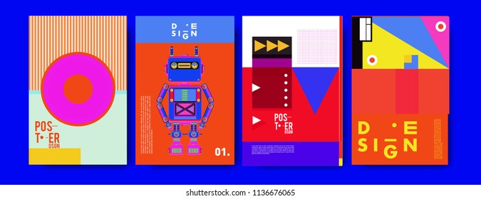 Abstract colorful collage poster design template. Cool geometric and fluid cover design. Blue, yellow, red, orange, pink and green. Vector banner poster template in Eps10.
