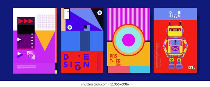 Abstract colorful collage poster design template. Cool geometric and fluid cover design. Blue, yellow, red, orange, pink and green. Vector banner poster template in Eps10.
