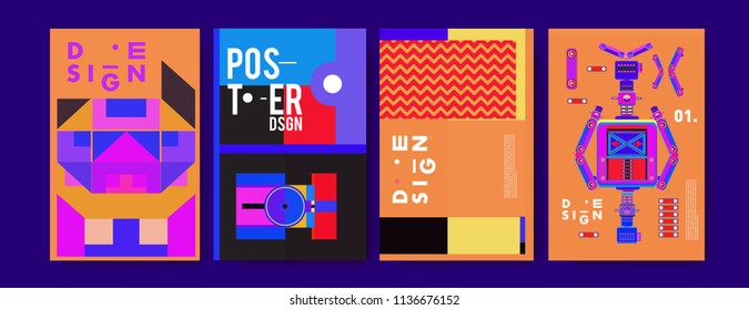 Abstract colorful collage poster design template. Cool geometric and fluid cover design. Blue, yellow, red, orange, pink and green. Vector banner poster template in Eps10.
