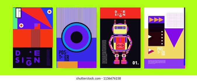 Abstract colorful collage poster design template. Cool geometric and fluid cover design. Blue, yellow, red, orange, pink and green. Vector banner poster template in Eps10.

