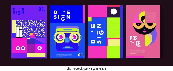 Abstract colorful collage poster design template. Cool geometric and fluid cover design. Blue, yellow, red, orange, pink and green. Vector banner poster template in Eps10.
