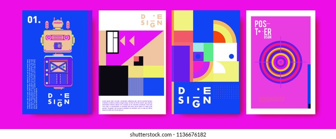 Abstract colorful collage poster design template. Cool geometric and fluid cover design. Blue, yellow, red, orange, pink and green. Vector banner poster template in Eps10.
