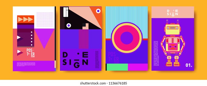 Abstract colorful collage poster design template. Cool geometric and fluid cover design. Blue, yellow, red, orange, pink and green. Vector banner poster template in Eps10.
