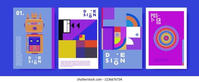 Abstract colorful collage poster design template. Cool geometric and fluid cover design. Blue, yellow, red, orange, pink and green. Vector banner poster template in Eps10.
