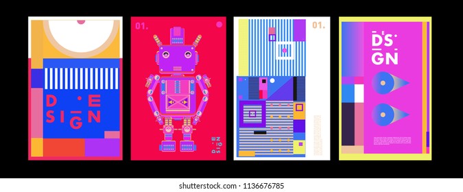 Abstract colorful collage poster design template. Cool geometric and fluid cover design. Blue, yellow, red, orange, pink and green. Vector banner poster template in Eps10.
