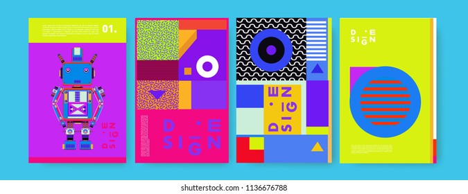 Abstract colorful collage poster design template. Cool geometric and fluid cover design. Blue, yellow, red, orange, pink and green. Vector banner poster template in Eps10.
