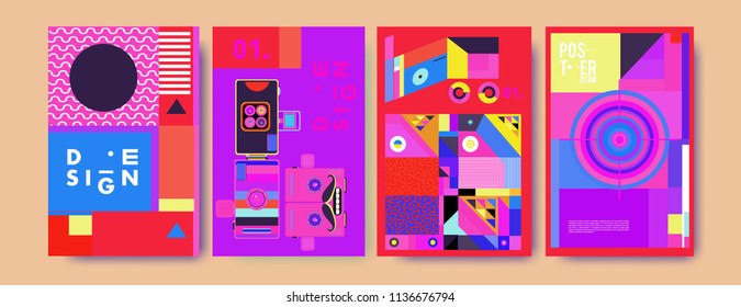 Abstract colorful collage poster design template. Cool geometric and fluid cover design. Blue, yellow, red, orange, pink and green. Vector banner poster template in Eps10.
