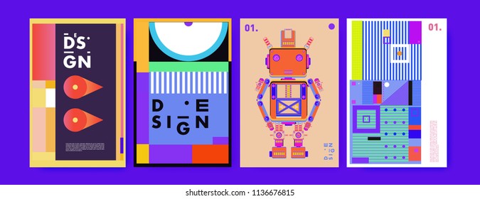 Abstract colorful collage poster design template. Cool geometric and fluid cover design. Blue, yellow, red, orange, pink and green. Vector banner poster template in Eps10.
