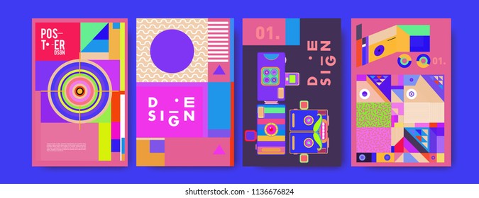 Abstract colorful collage poster design template. Cool geometric and fluid cover design. Blue, yellow, red, orange, pink and green. Vector banner poster template in Eps10.
