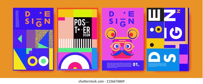 Abstract colorful collage poster design template. Cool geometric and fluid cover design. Blue, yellow, red, orange, pink and green. Vector banner poster template in Eps10.
