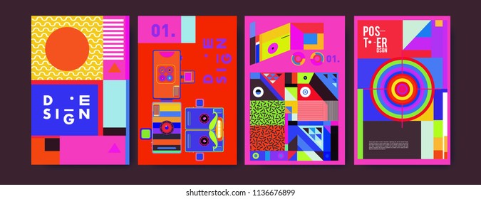 Abstract colorful collage poster design template. Cool geometric and fluid cover design. Blue, yellow, red, orange, pink and green. Vector banner poster template in Eps10.
