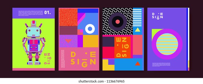 Abstract colorful collage poster design template. Cool geometric and fluid cover design. Blue, yellow, red, orange, pink and green. Vector banner poster template in Eps10.
