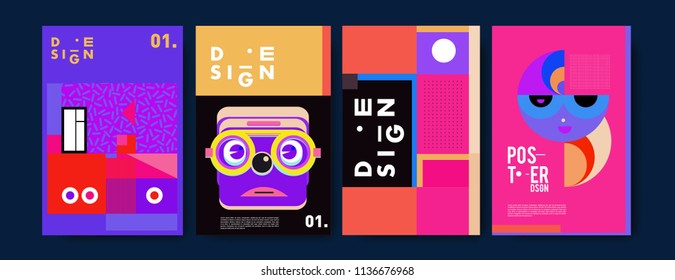 Abstract colorful collage poster design template. Cool geometric and fluid cover design. Blue, yellow, red, orange, pink and green. Vector banner poster template in Eps10.
