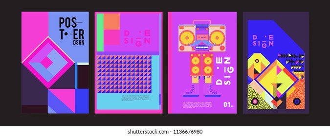 Abstract colorful collage poster design template. Cool geometric and fluid cover design. Blue, yellow, red, orange, pink and green. Vector banner poster template in Eps10.
