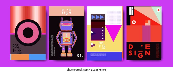 Abstract colorful collage poster design template. Cool geometric and fluid cover design. Blue, yellow, red, orange, pink and green. Vector banner poster template in Eps10.
