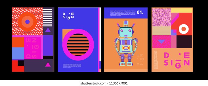 Abstract colorful collage poster design template. Cool geometric and fluid cover design. Blue, yellow, red, orange, pink and green. Vector banner poster template in Eps10.
