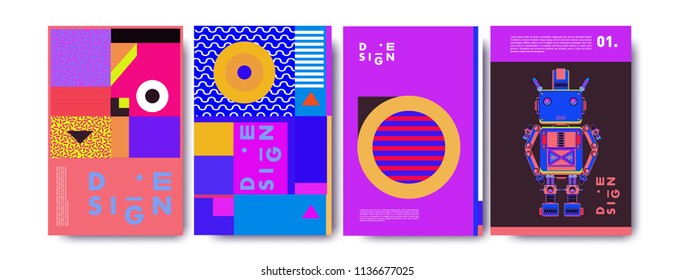 Abstract colorful collage poster design template. Cool geometric and fluid cover design. Blue, yellow, red, orange, pink and green. Vector banner poster template in Eps10.
