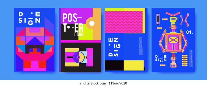 Abstract colorful collage poster design template. Cool geometric and fluid cover design. Blue, yellow, red, orange, pink and green. Vector banner poster template in Eps10.
