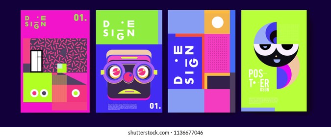 Abstract colorful collage poster design template. Cool geometric and fluid cover design. Blue, yellow, red, orange, pink and green. Vector banner poster template in Eps10.
