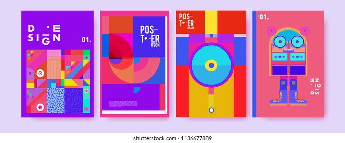 Abstract colorful collage poster design template. Cool geometric and fluid cover design. Blue, yellow, red, orange, pink and green. Vector banner poster template in Eps10.
