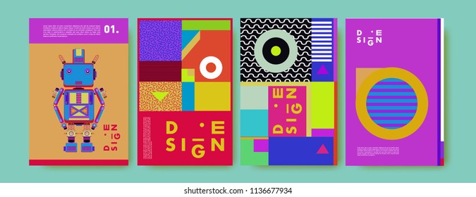 Abstract colorful collage poster design template. Cool geometric and fluid cover design. Blue, yellow, red, orange, pink and green. Vector banner poster template in Eps10.
