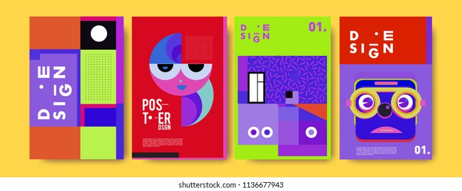 Abstract colorful collage poster design template. Cool geometric and fluid cover design. Blue, yellow, red, orange, pink and green. Vector banner poster template in Eps10.
