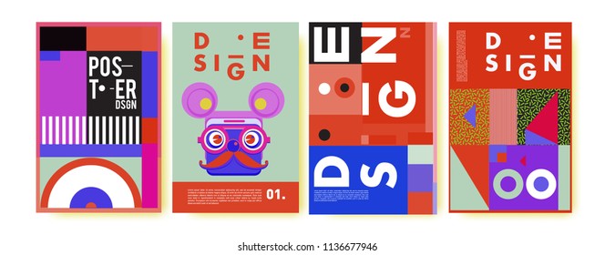 Abstract colorful collage poster design template. Cool geometric and fluid cover design. Blue, yellow, red, orange, pink and green. Vector banner poster template in Eps10.
