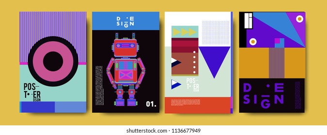 Abstract colorful collage poster design template. Cool geometric and fluid cover design. Blue, yellow, red, orange, pink and green. Vector banner poster template in Eps10.

