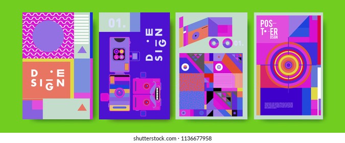 Abstract colorful collage poster design template. Cool geometric and fluid cover design. Blue, yellow, red, orange, pink and green. Vector banner poster template in Eps10.
