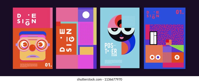 Abstract colorful collage poster design template. Cool geometric and fluid cover design. Blue, yellow, red, orange, pink and green. Vector banner poster template in Eps10.
