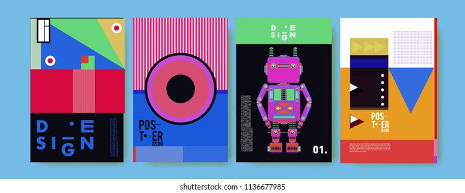 Abstract colorful collage poster design template. Cool geometric and fluid cover design. Blue, yellow, red, orange, pink and green. Vector banner poster template in Eps10.
