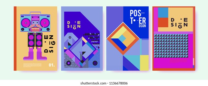 Abstract colorful collage poster design template. Cool geometric and fluid cover design. Blue, yellow, red, orange, pink and green. Vector banner poster template in Eps10.
