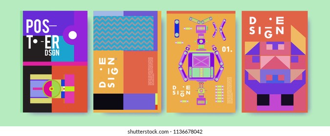 Abstract colorful collage poster design template. Cool geometric and fluid cover design. Blue, yellow, red, orange, pink and green. Vector banner poster template in Eps10.
