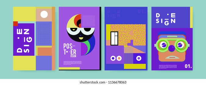 Abstract colorful collage poster design template. Cool geometric and fluid cover design. Blue, yellow, red, orange, pink and green. Vector banner poster template in Eps10.
