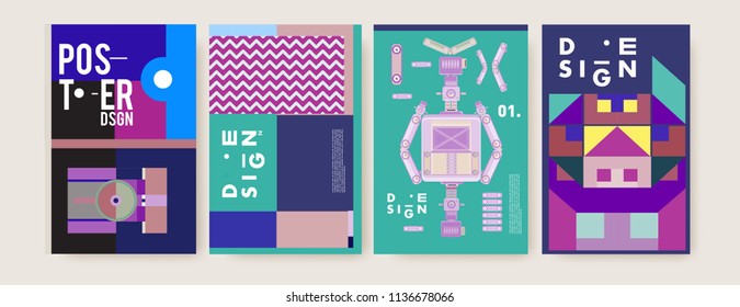Abstract colorful collage poster design template. Cool geometric and fluid cover design. Blue, yellow, red, orange, pink and green. Vector banner poster template in Eps10.
