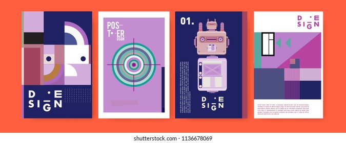 Abstract colorful collage poster design template. Cool geometric and fluid cover design. Blue, yellow, red, orange, pink and green. Vector banner poster template in Eps10.
