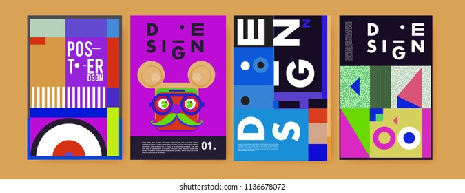 Abstract colorful collage poster design template. Cool geometric and fluid cover design. Blue, yellow, red, orange, pink and green. Vector banner poster template in Eps10.
