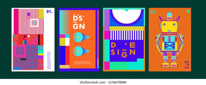 Abstract colorful collage poster design template. Cool geometric and fluid cover design. Blue, yellow, red, orange, pink and green. Vector banner poster template in Eps10.
