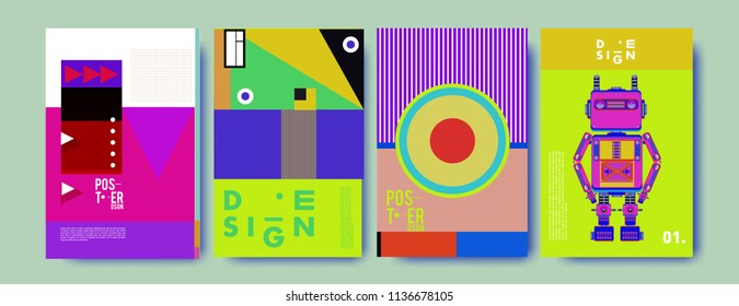 Abstract colorful collage poster design template. Cool geometric and fluid cover design. Blue, yellow, red, orange, pink and green. Vector banner poster template in Eps10.
