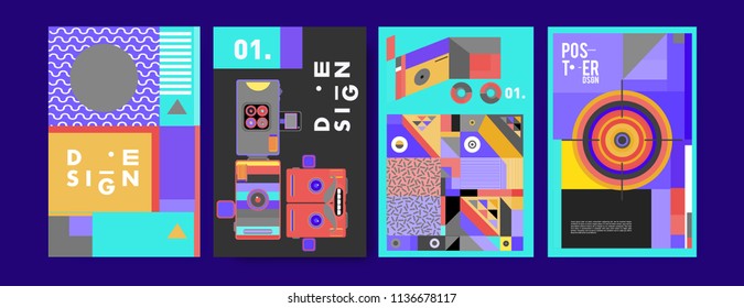 Abstract colorful collage poster design template. Cool geometric and fluid cover design. Blue, yellow, red, orange, pink and green. Vector banner poster template in Eps10.
