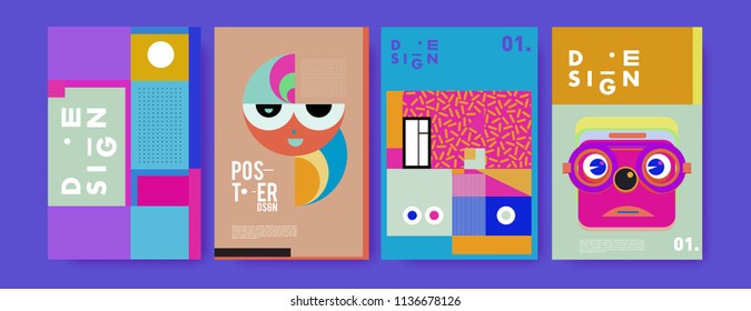 Abstract colorful collage poster design template. Cool geometric and fluid cover design. Blue, yellow, red, orange, pink and green. Vector banner poster template in Eps10.
