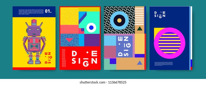 Abstract colorful collage poster design template. Cool geometric and fluid cover design. Blue, yellow, red, orange, pink and green. Vector banner poster template in Eps10.
