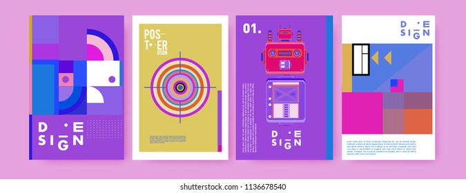 Abstract colorful collage poster design template. Cool geometric and fluid cover design. Blue, yellow, red, orange, pink and green. Vector banner poster template in Eps10.
