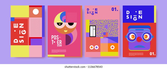 Abstract colorful collage poster design template. Cool geometric and fluid cover design. Blue, yellow, red, orange, pink and green. Vector banner poster template in Eps10.
