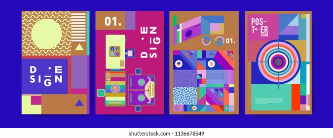 Abstract colorful collage poster design template. Cool geometric and fluid cover design. Blue, yellow, red, orange, pink and green. Vector banner poster template in Eps10.
