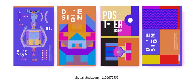 Abstract colorful collage poster design template. Cool geometric and fluid cover design. Blue, yellow, red, orange, pink and green. Vector banner poster template in Eps10.
