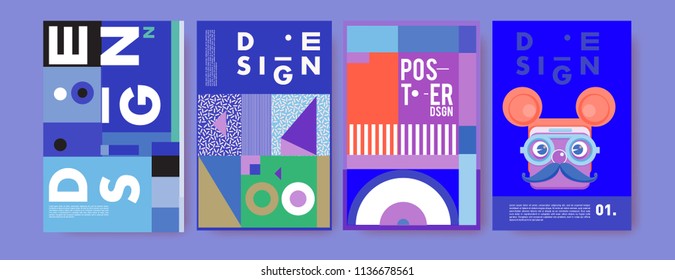 Abstract colorful collage poster design template. Cool geometric and fluid cover design. Blue, yellow, red, orange, pink and green. Vector banner poster template in Eps10.
