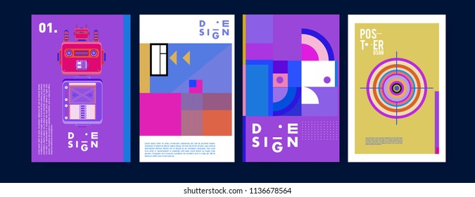 Abstract colorful collage poster design template. Cool geometric and fluid cover design. Blue, yellow, red, orange, pink and green. Vector banner poster template in Eps10.
