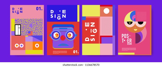Abstract colorful collage poster design template. Cool geometric and fluid cover design. Blue, yellow, red, orange, pink and green. Vector banner poster template in Eps10.
