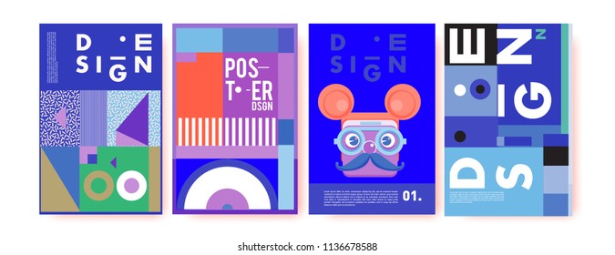 Abstract colorful collage poster design template. Cool geometric and fluid cover design. Blue, yellow, red, orange, pink and green. Vector banner poster template in Eps10.
